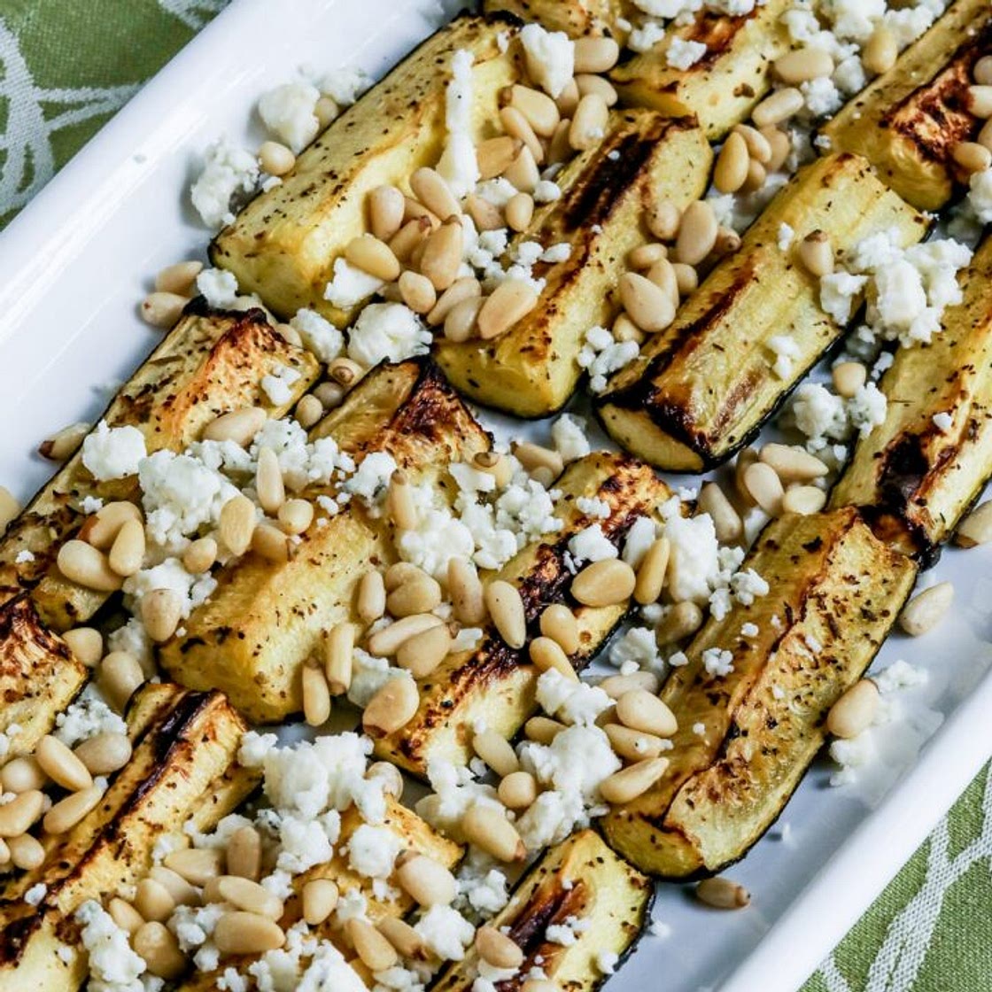 Air Fryer Zucchini (with Gorgonzola and Pine Nuts)