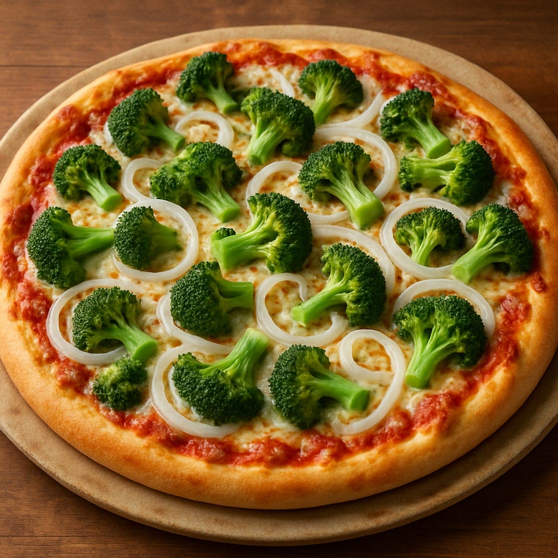 Pizza de brócoli, cebolla y queso