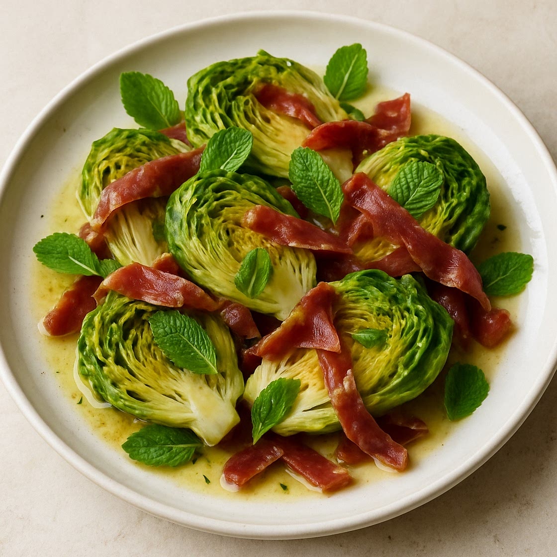 Cogollos a la menta con jamón