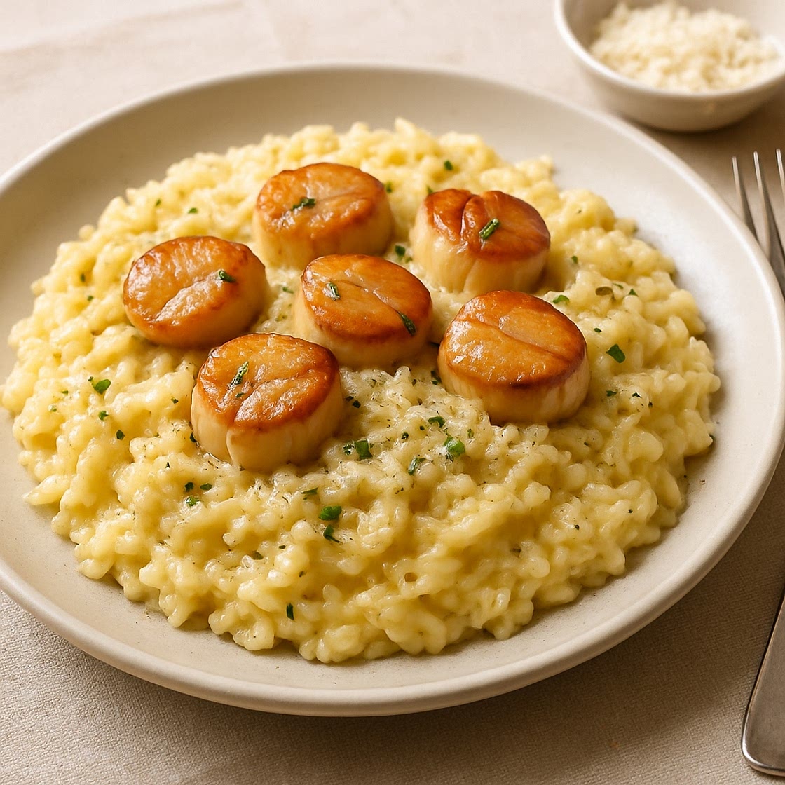 Risotto con ostiones ahumados y quesos
