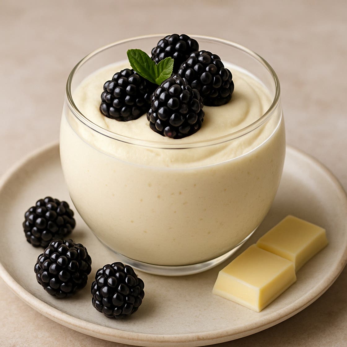 Mousse de chocolate blanco y moras