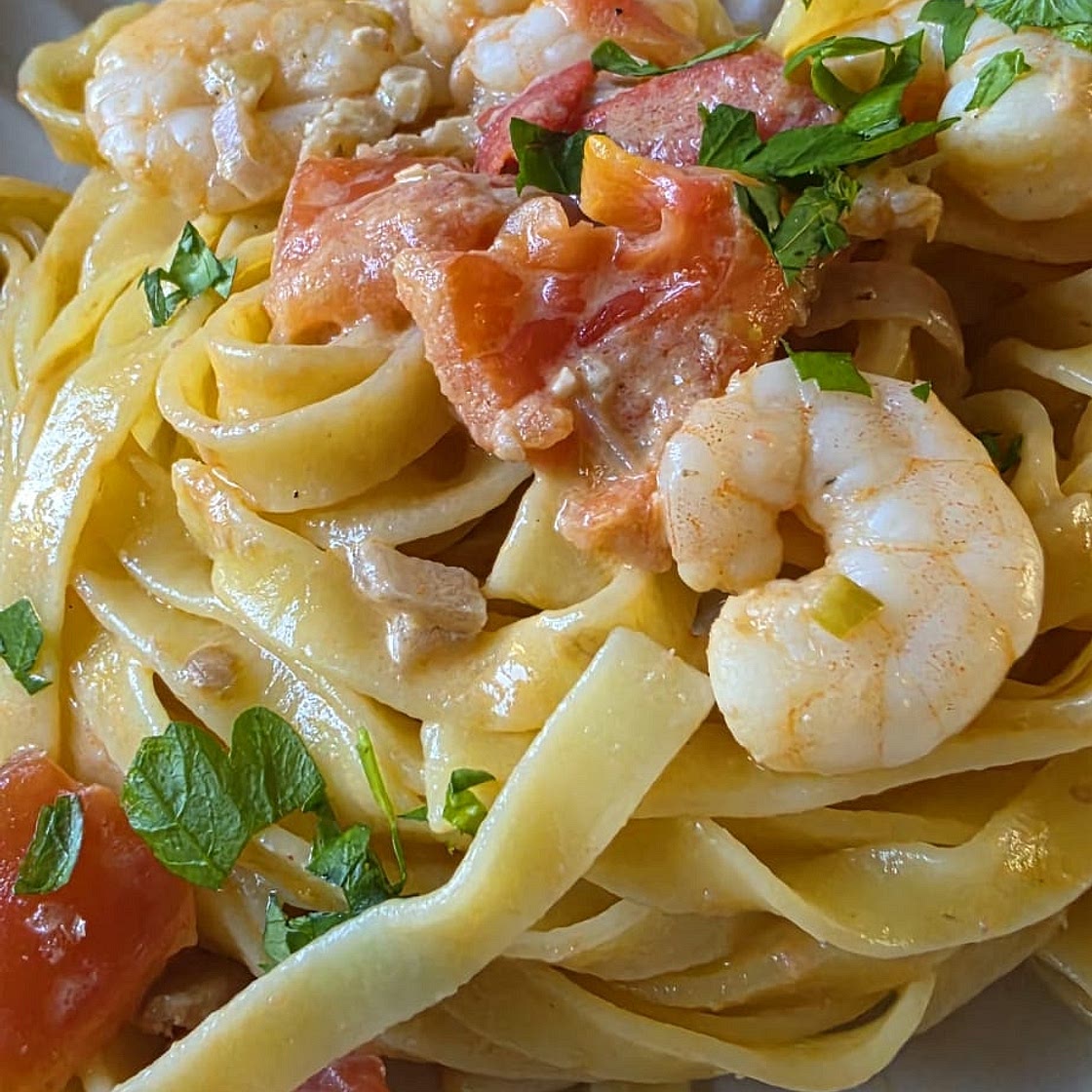 Tagliatelle met garnalen en brandy