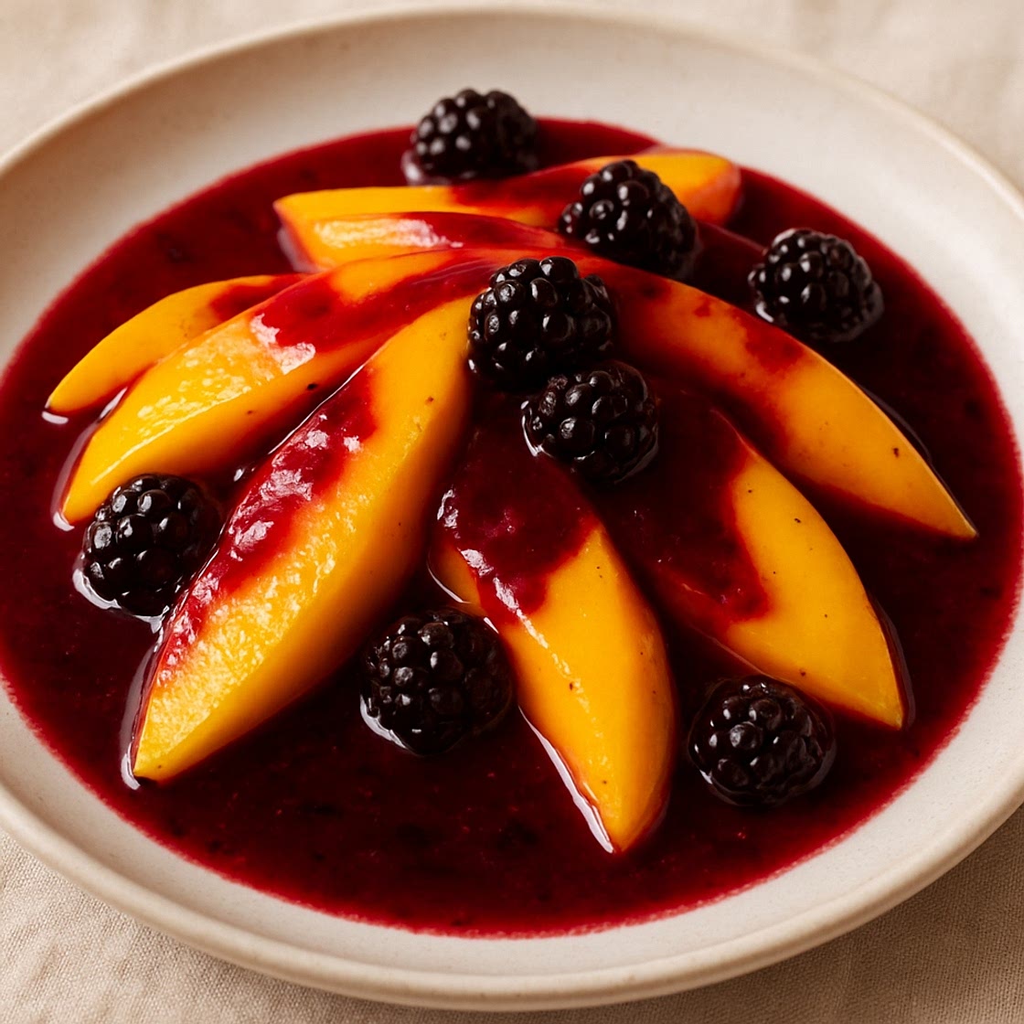 Mangos en salsa de zarzamora