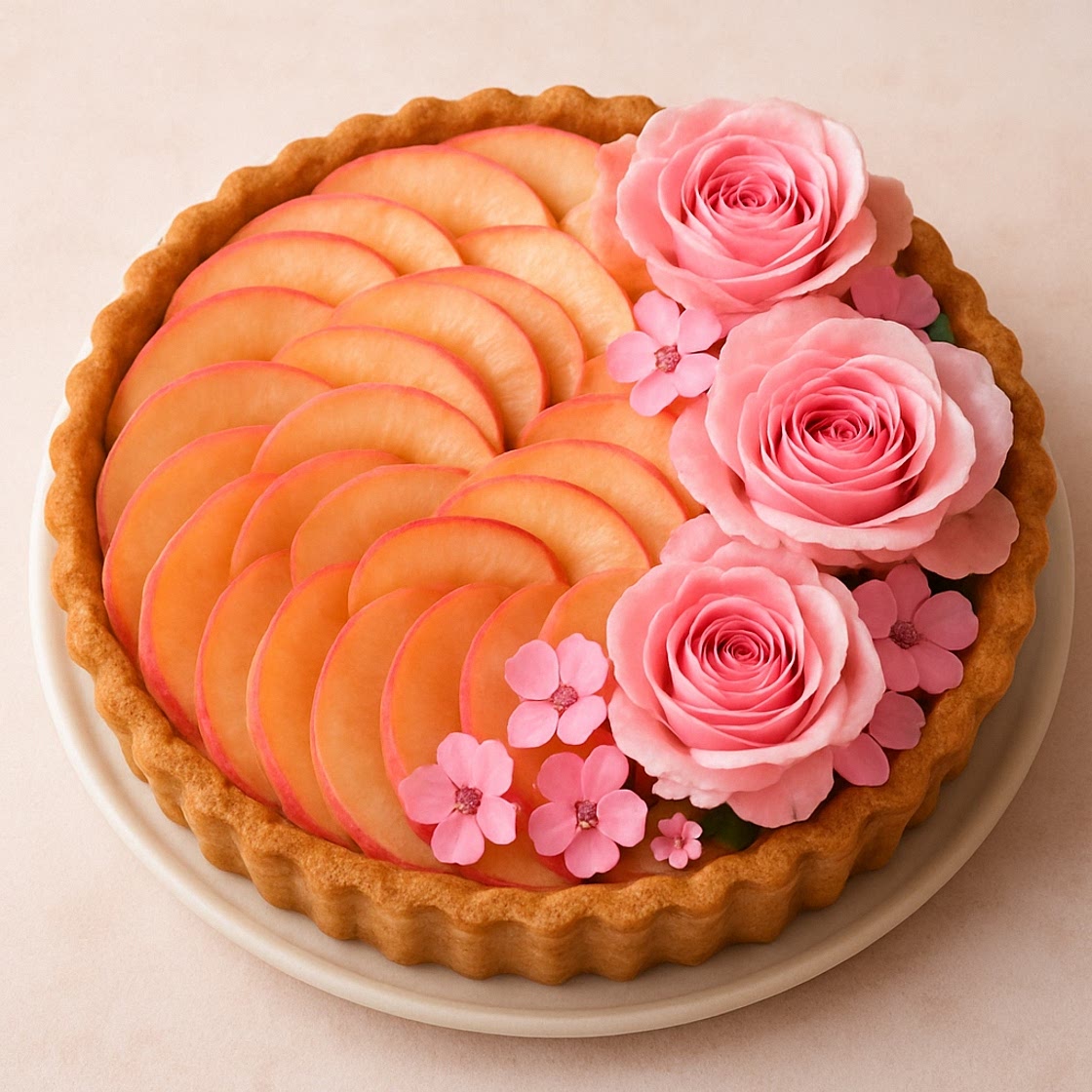 Tarta de durazno rosa con flores