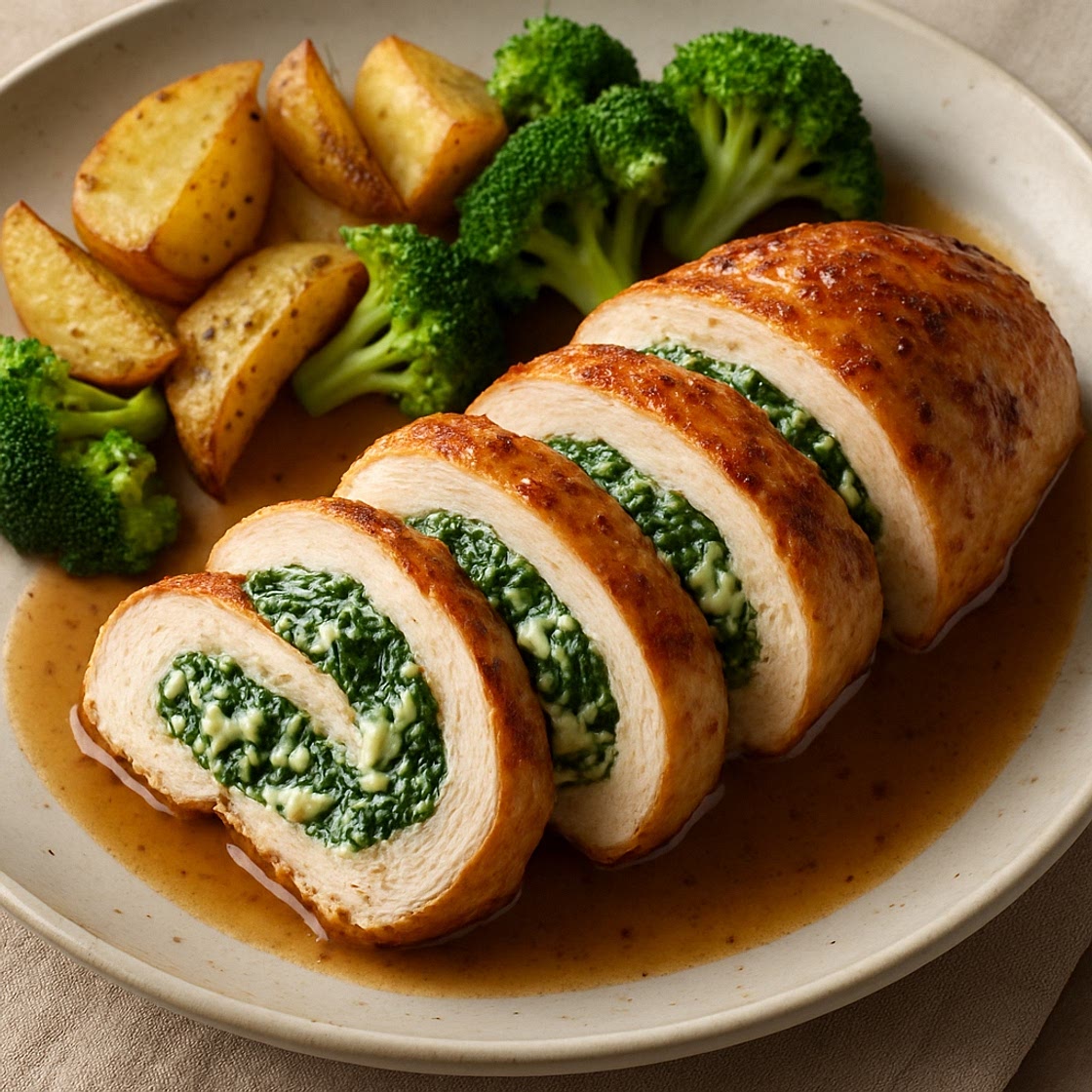 Pollo relleno de espinacas y queso