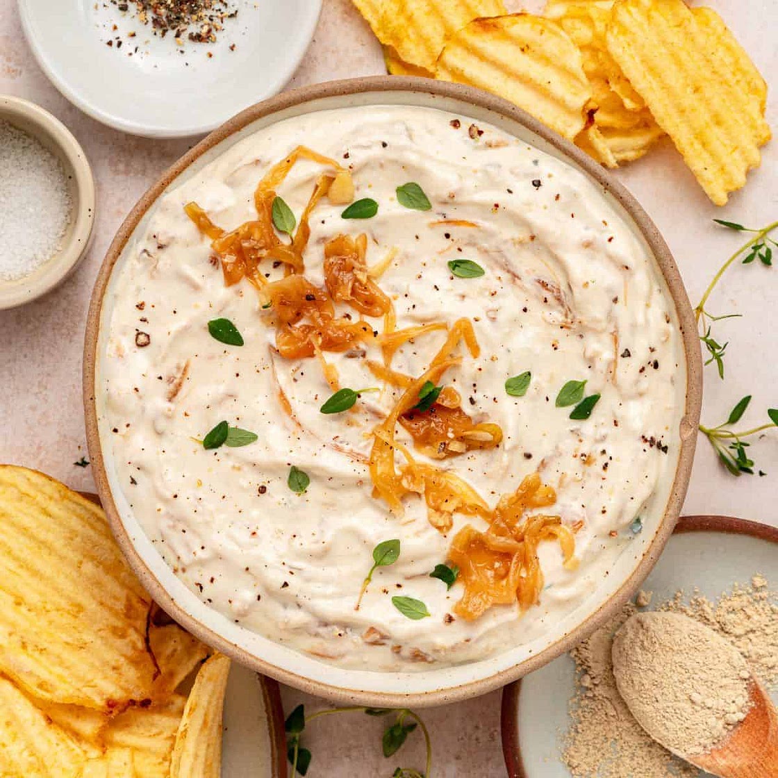 Greek Yogurt French Onion Dip with Real Caramelized Onions