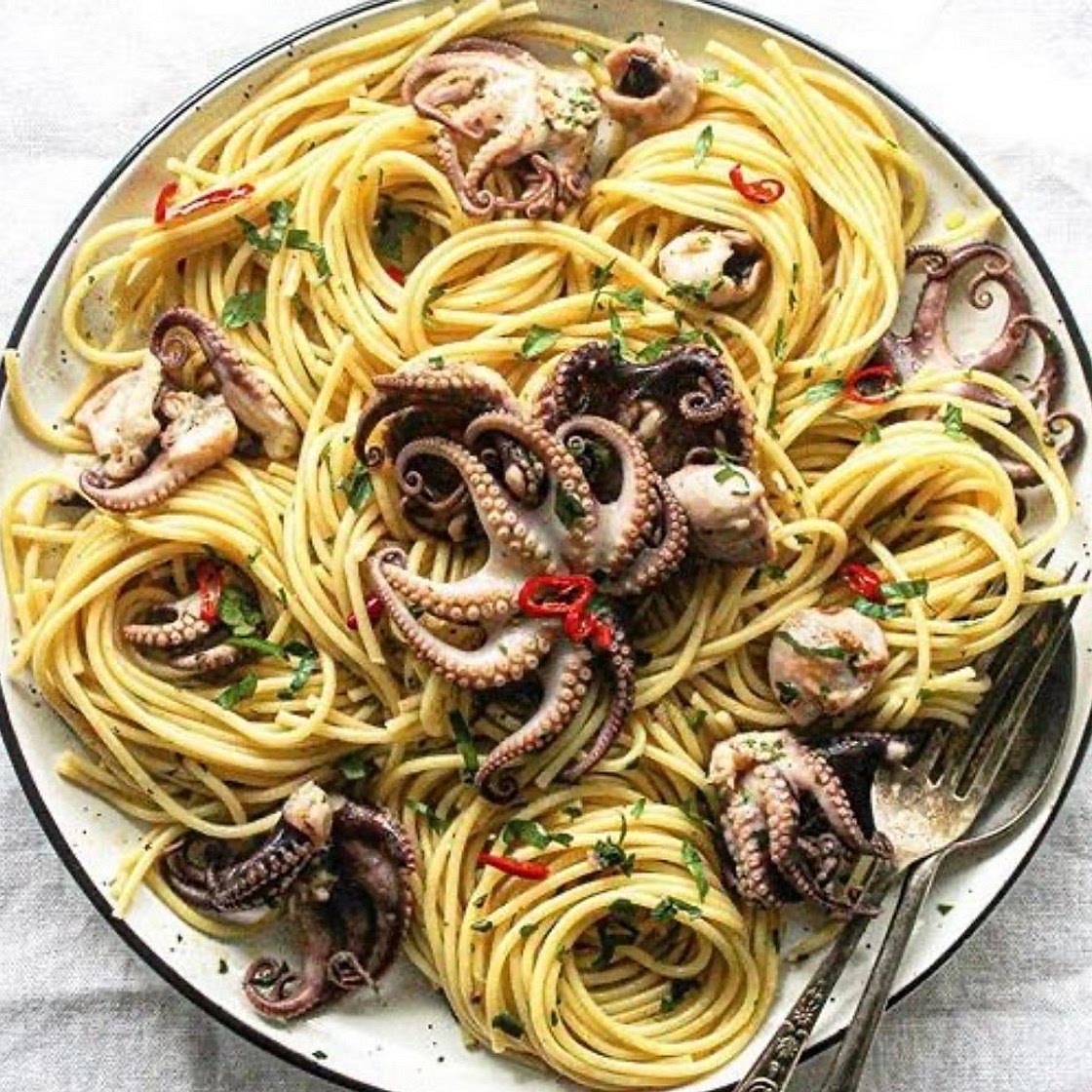 Baby Octopus Pasta without Tomatoes 