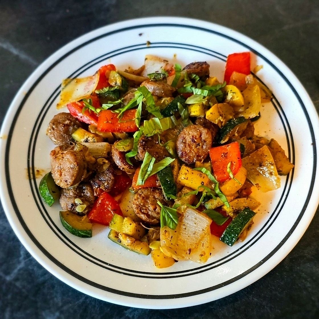 20 Minute Skillet Sausage & Zucchini