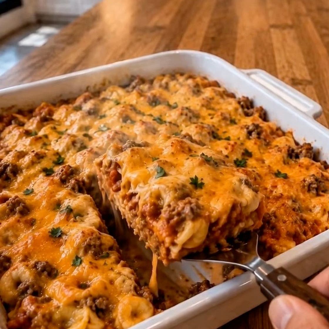 This **Cheesy Taco Tortellini Bake