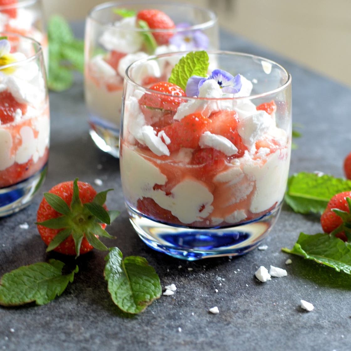 Eton Mess with Strawberries and Elderflower Cream