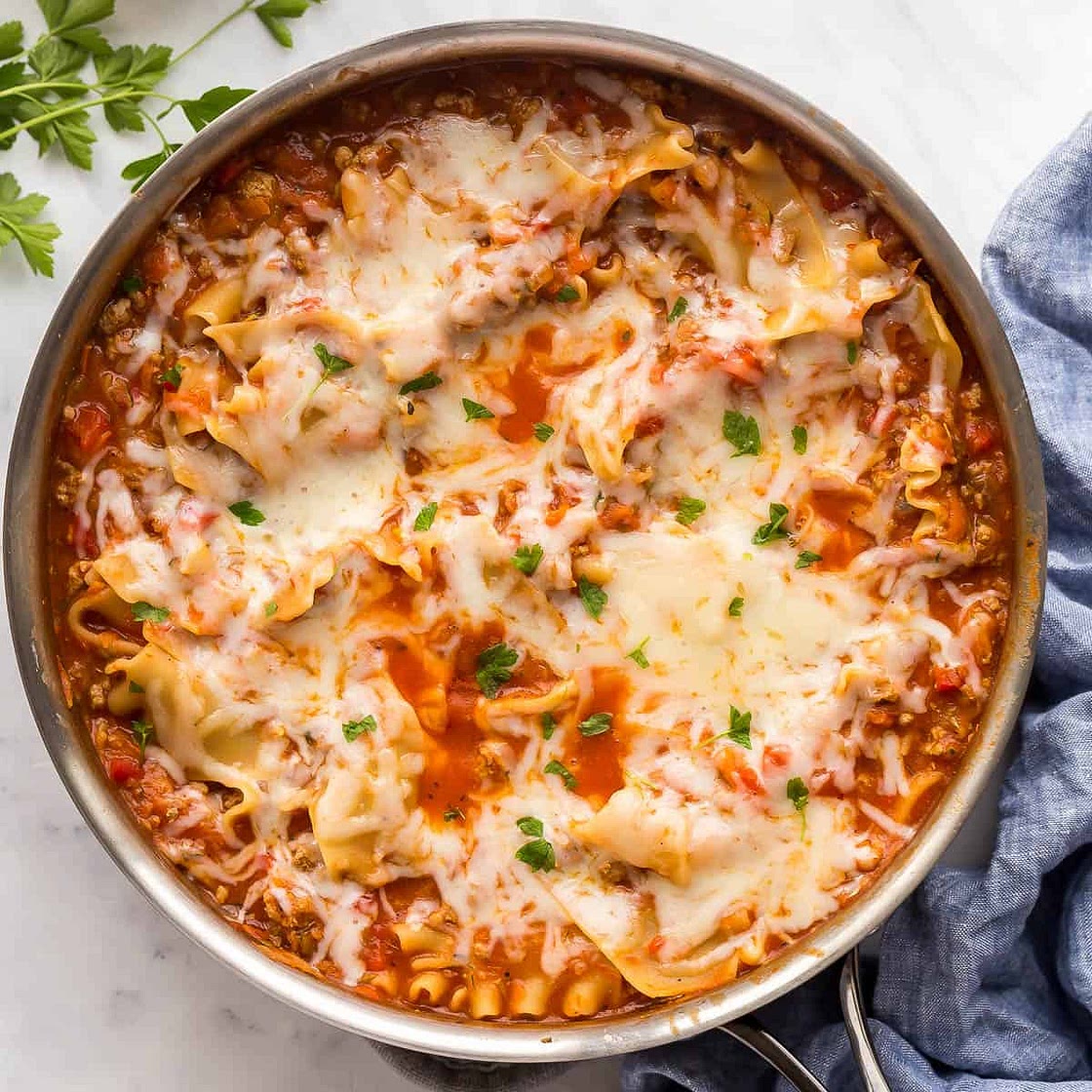 Healthier One Pot Skillet Lasagna