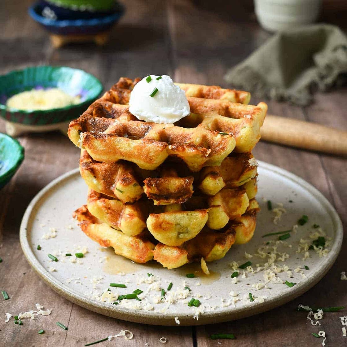 Savory Waffles with Green Chile and Cheddar