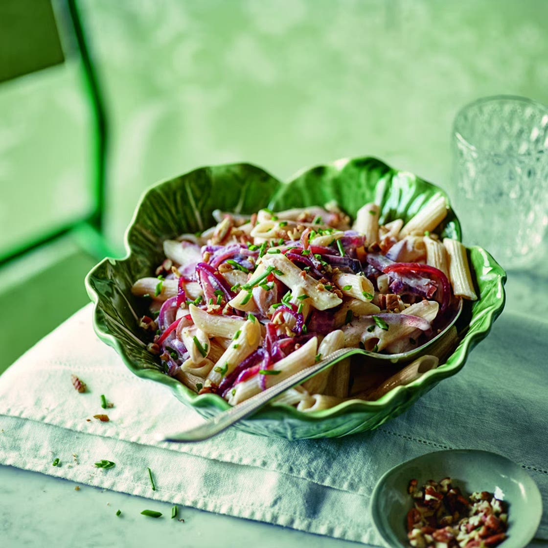 Penne Pasta with Red Onions and Goat's Cheese