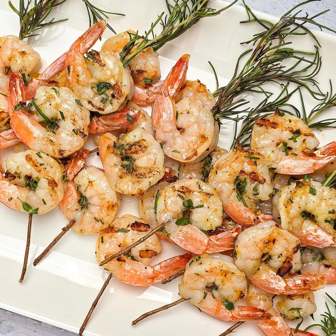 Grilled Shrimp Skewers on Rosemary Sprigs