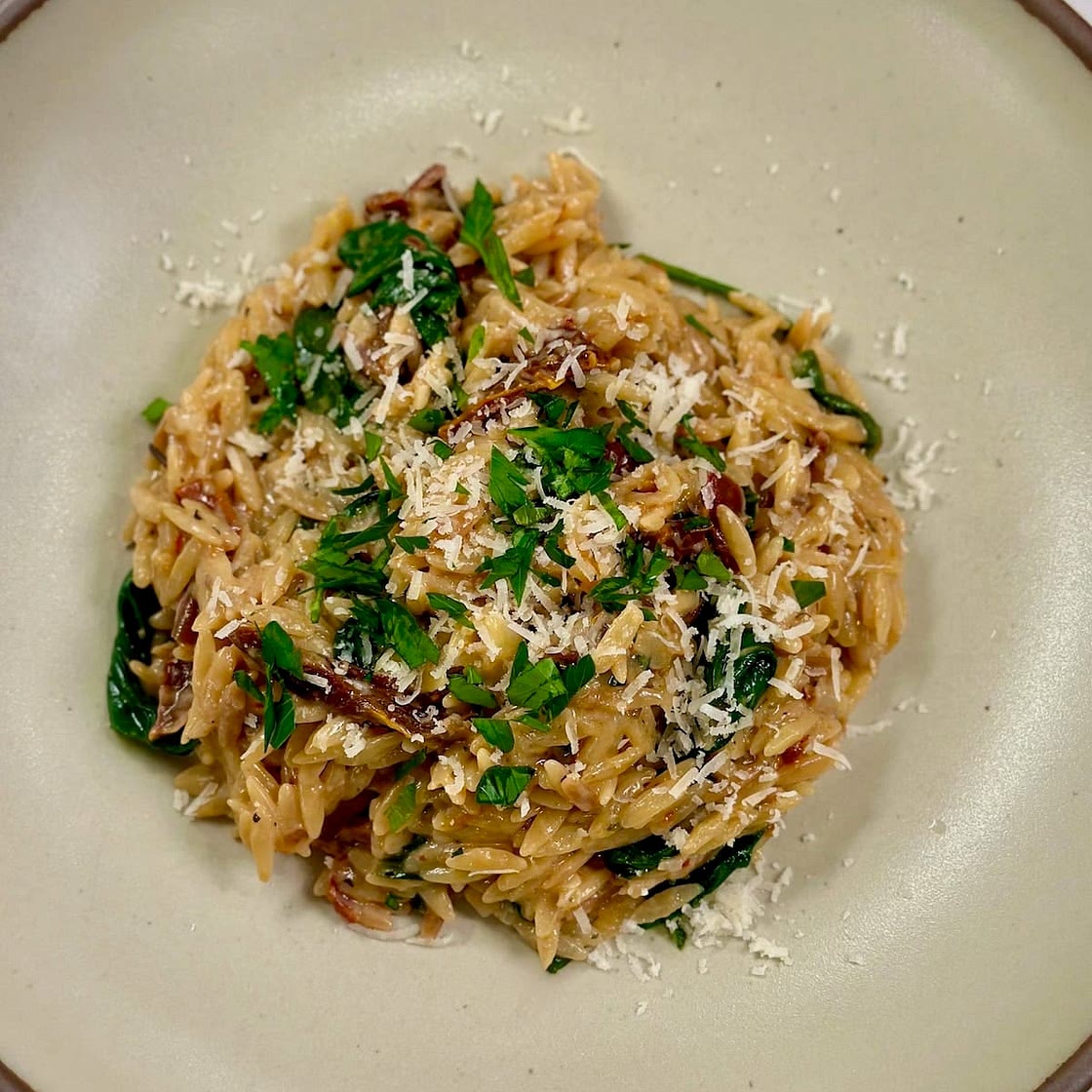 One Pan Sun-Dried Tomato and Boursin Cheese Orzo