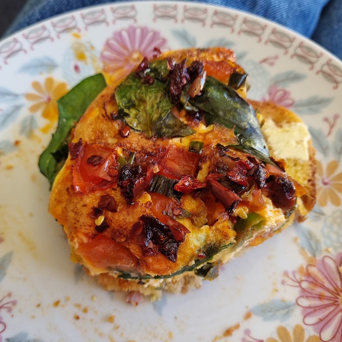 Breakfast omelette with crispy chilli oil