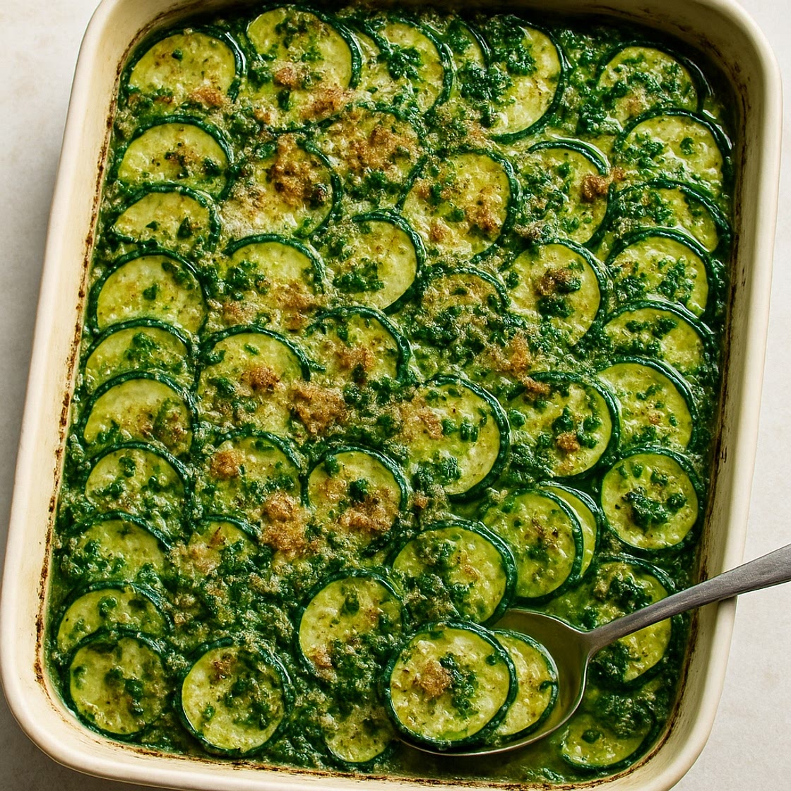 Courgette and salsa verde gratin