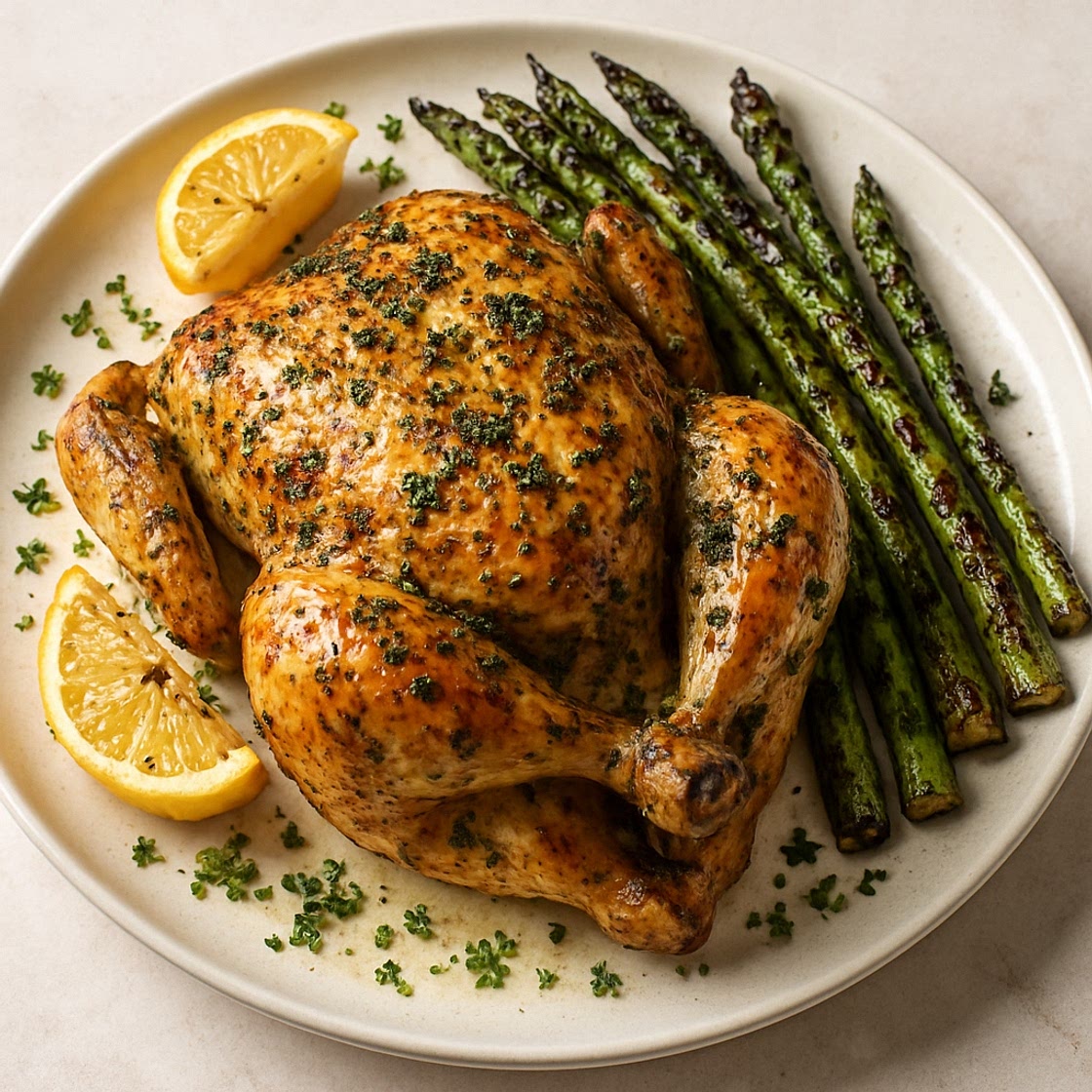 Lemon & Herb Roast Chicken with Charred Asparagus