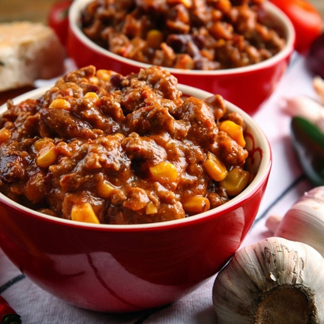 Chili mit Knoblauchbrot 