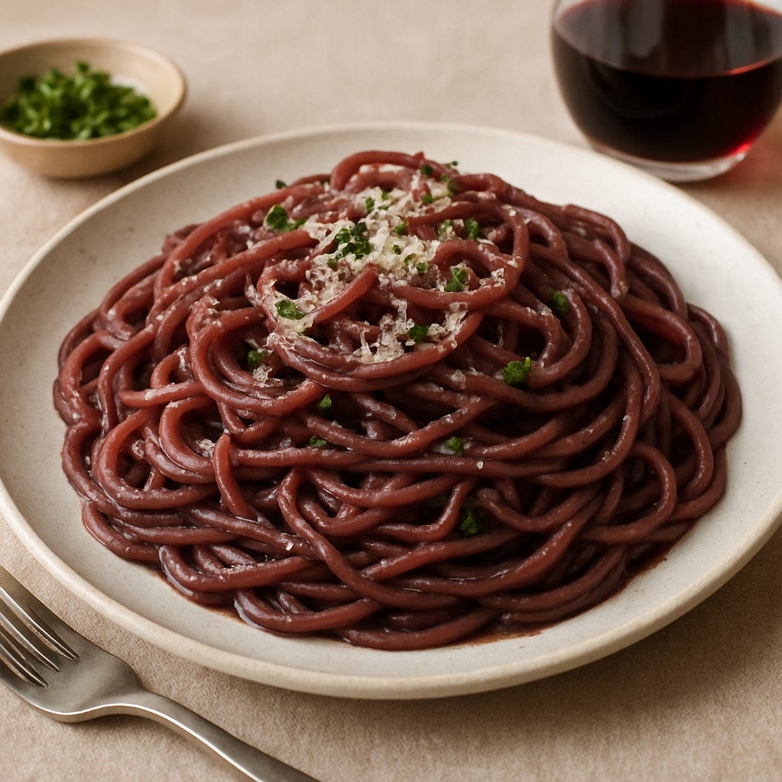 Espagueti al vino tinto