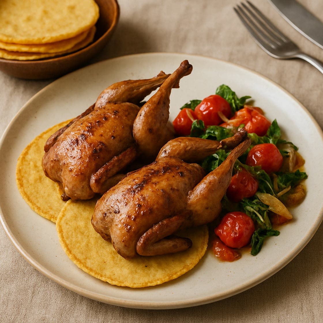 Codornices con tortitas de maíz