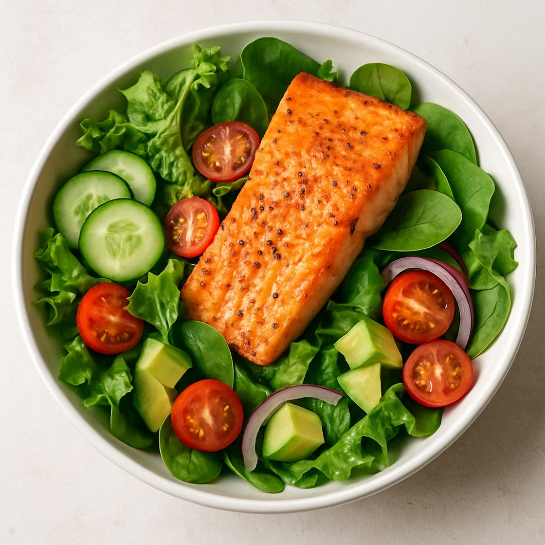 Ensalada verde con salmón horneado