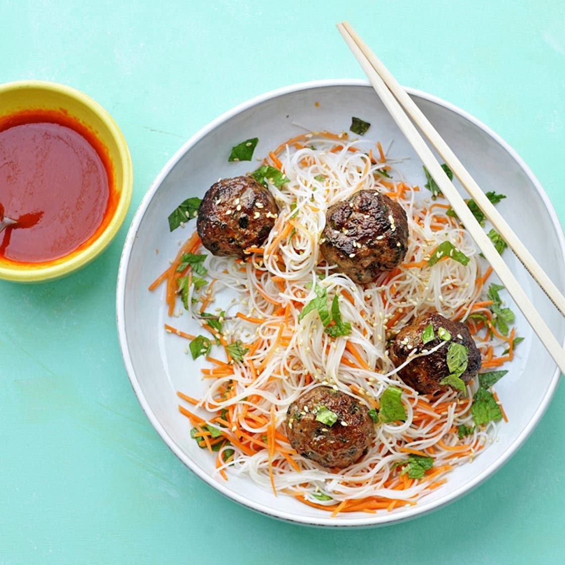 Vietnamese Style Meatballs with Rice Noodles