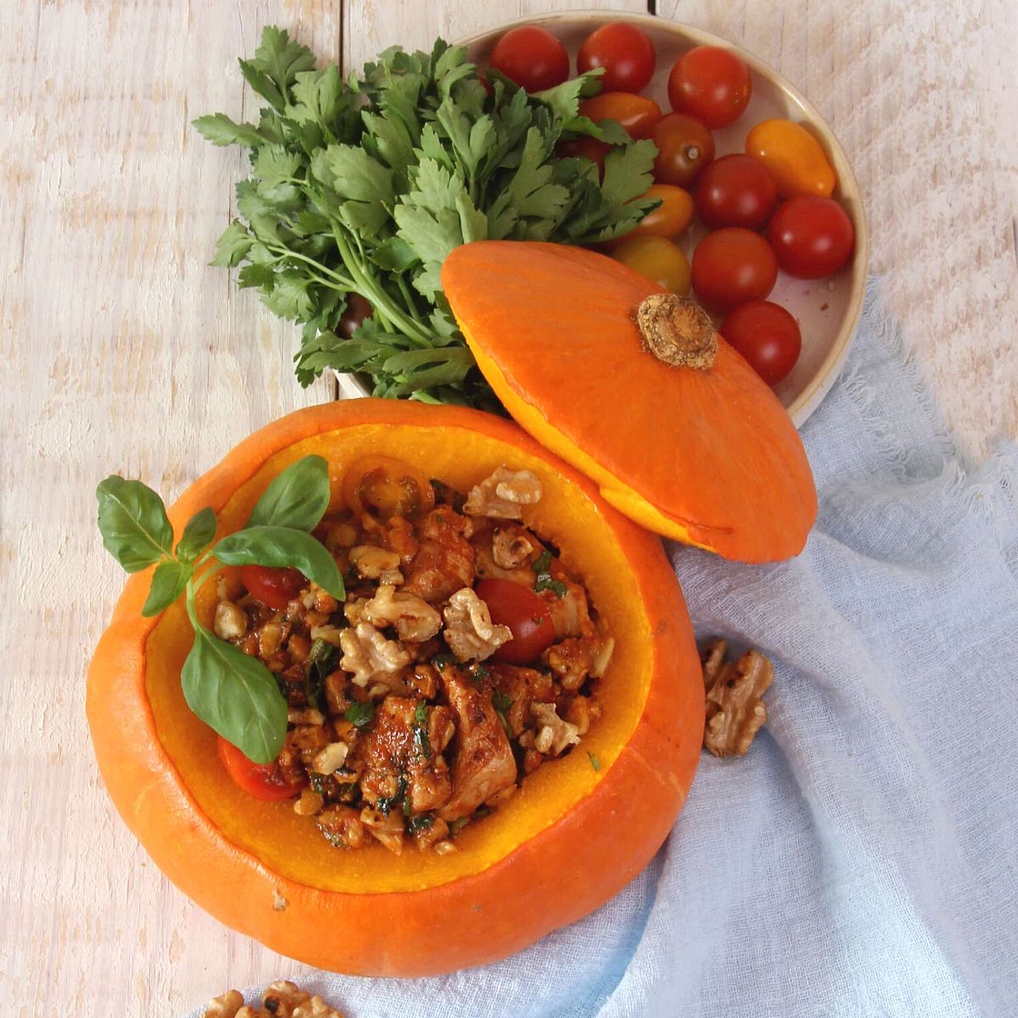 Chicken and Walnut Stuffed Pumpkin