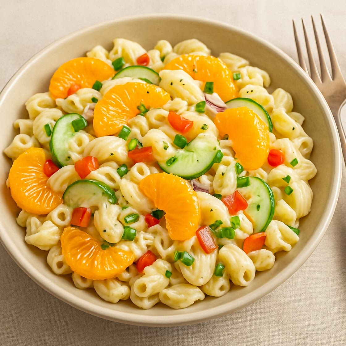 Pasta fría con mandarina