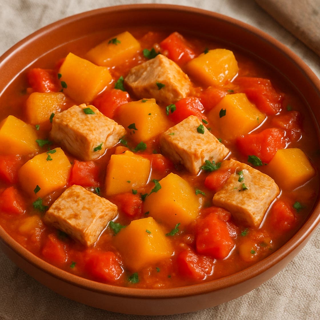 Guiso de atún con calabaza y jitomate