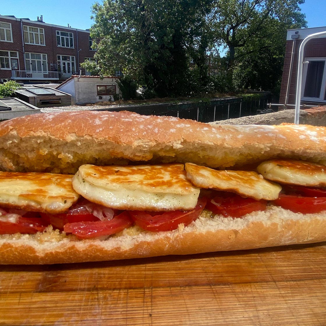 Marinated Tomato + Grilled Halloumi Sandwich