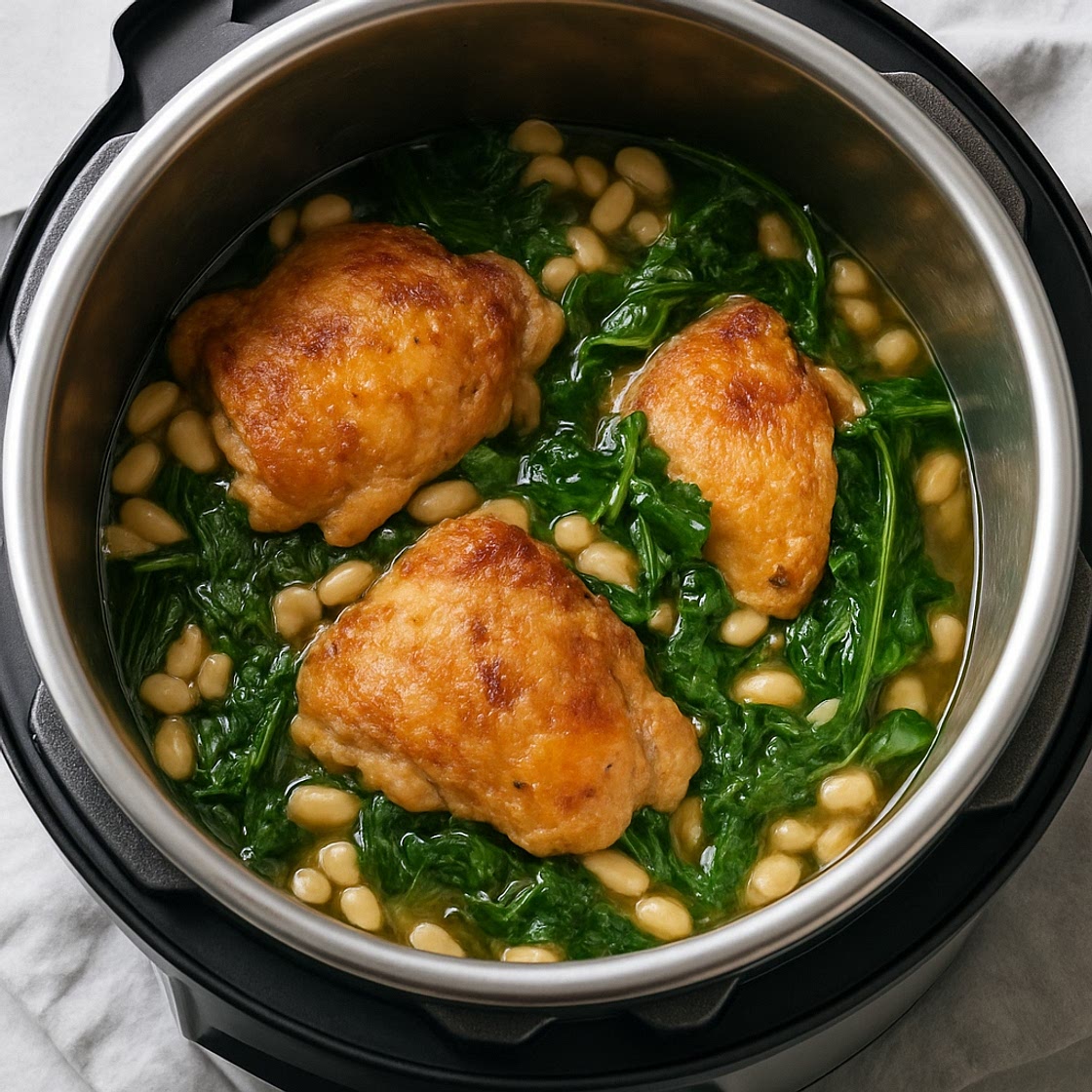 Instant Pot Greens, Beans, and Chicken Thighs