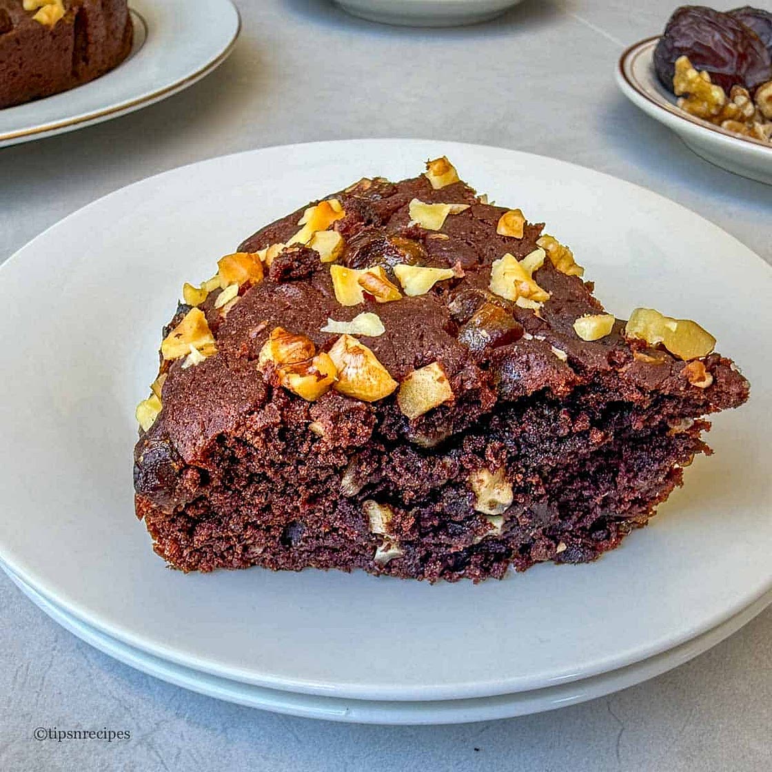 Eggless Chocolate Walnut Date Cake (Soft and Moist Cake)