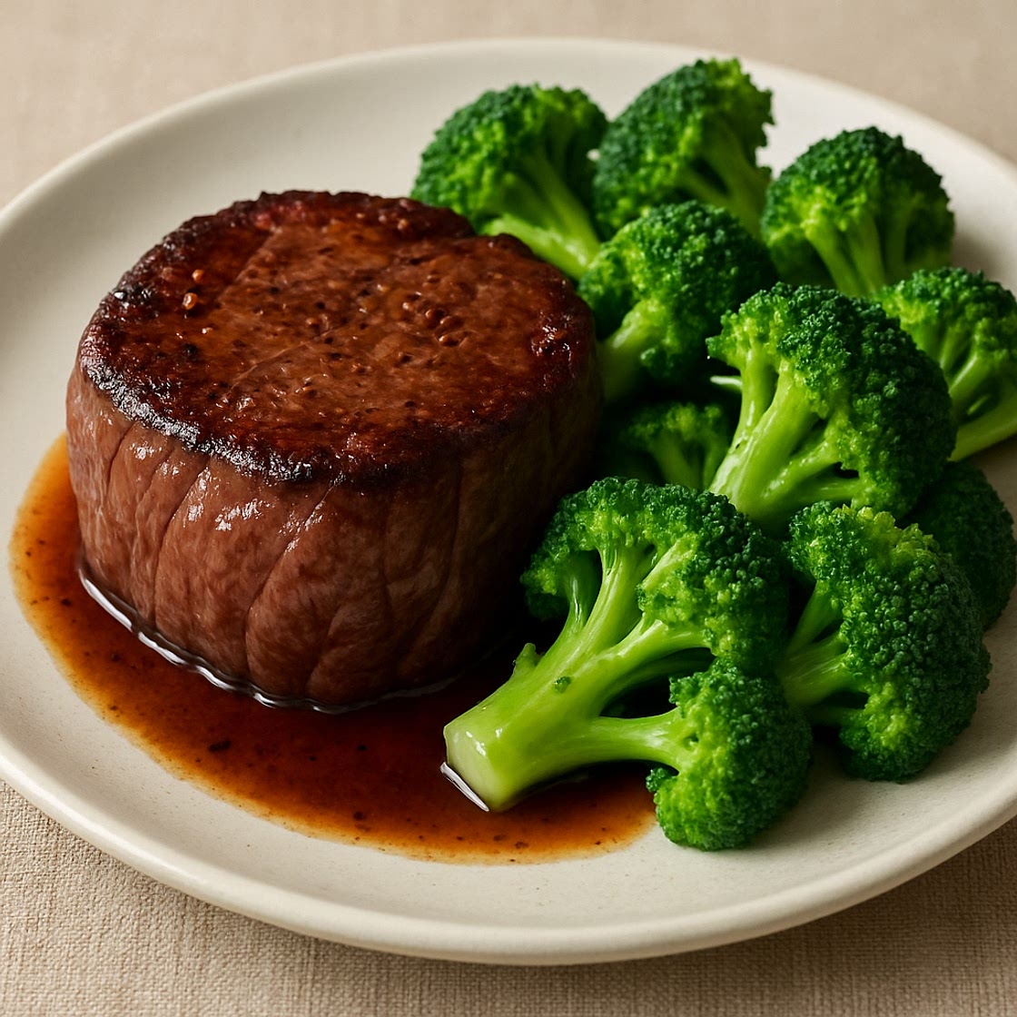 Filet mignon con brócoli