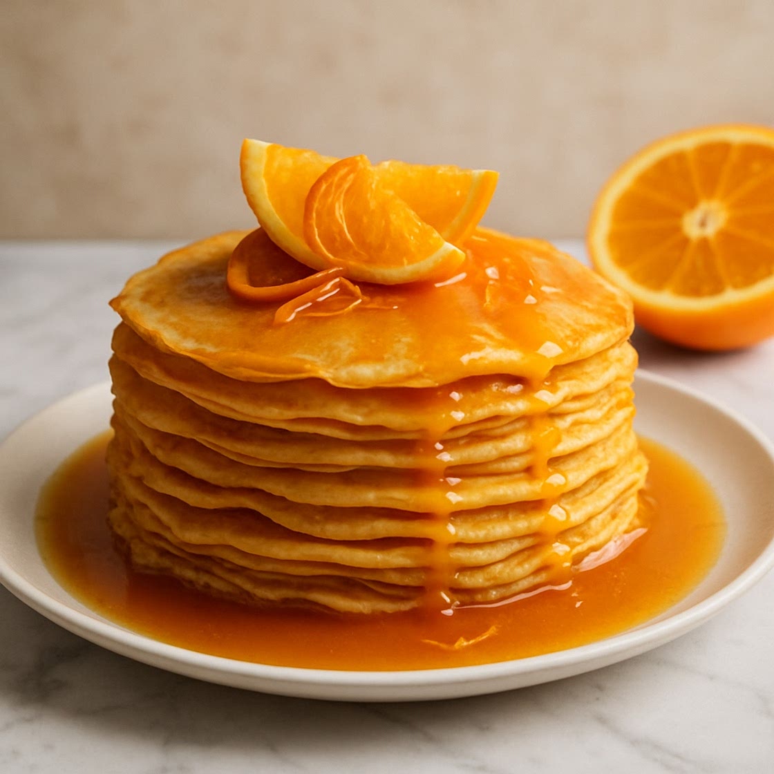Torre de crepas de naranja con salsa de Cointreau