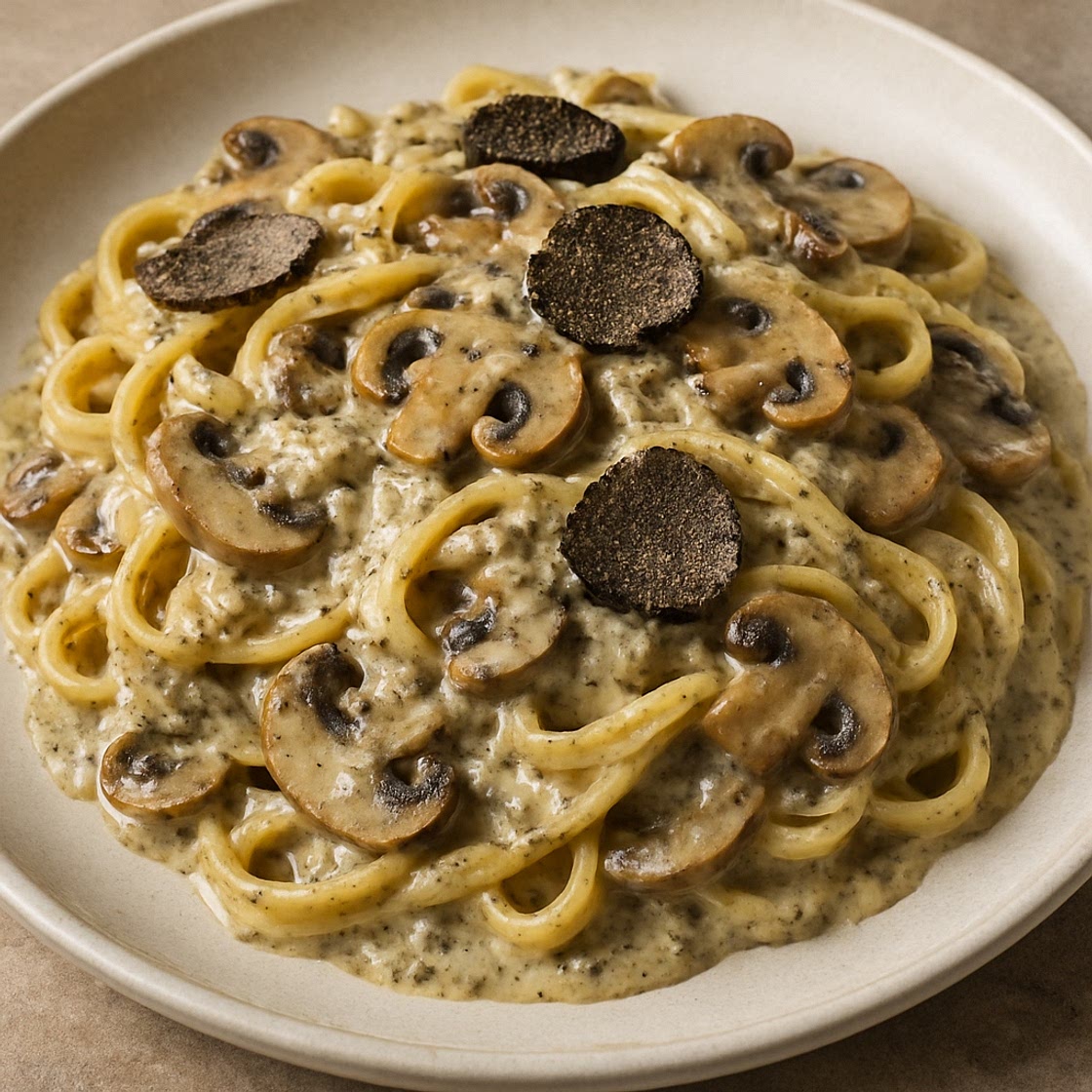 Pasta con salsa de trufas y champiñones