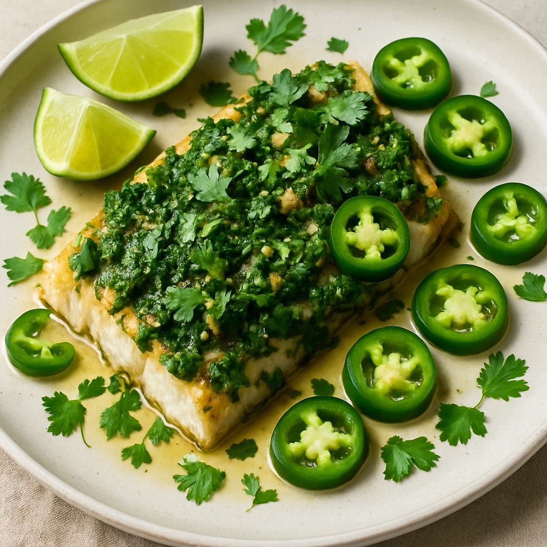 Robalo con cilantro y chiles jalapeños