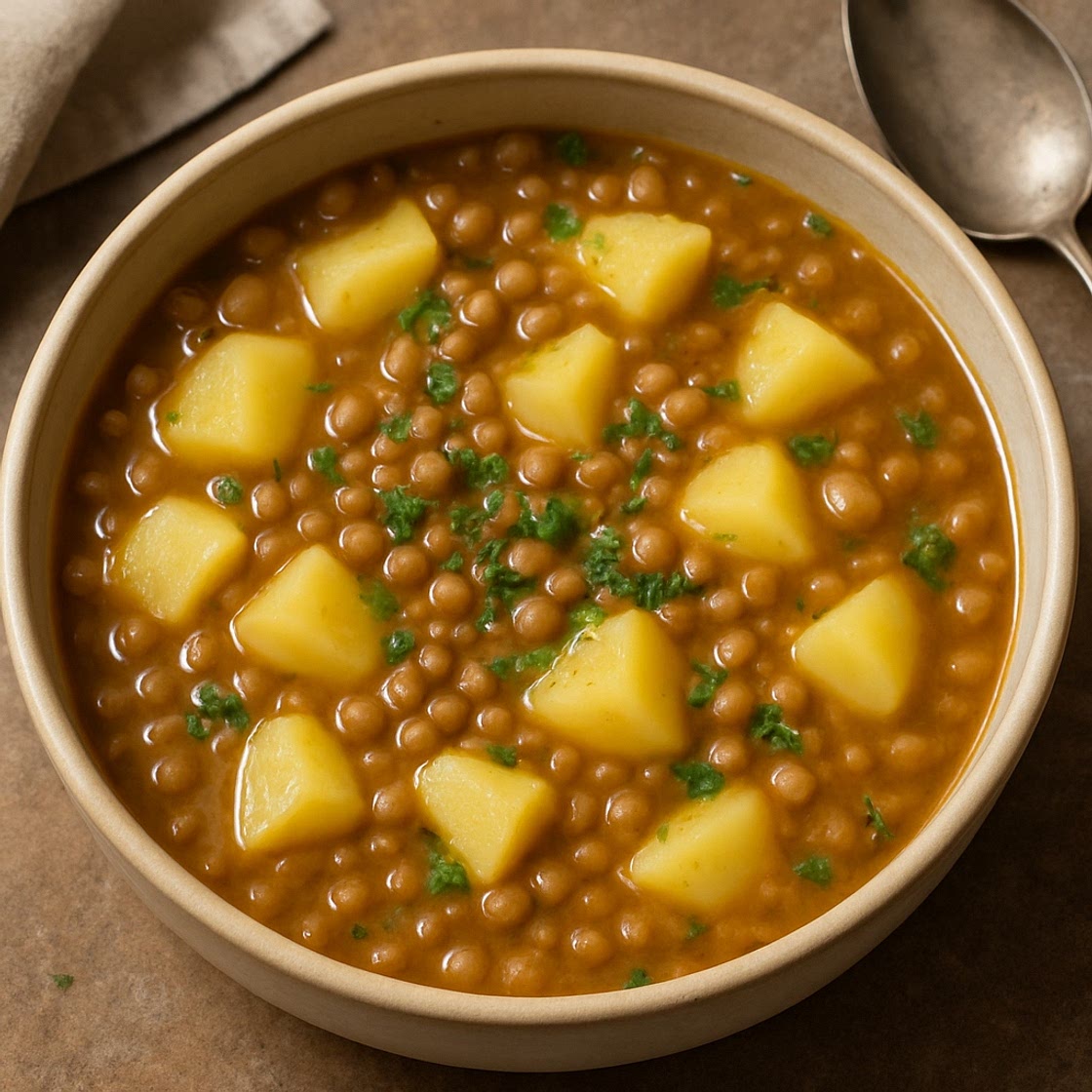 Sopa de lentejas y papas