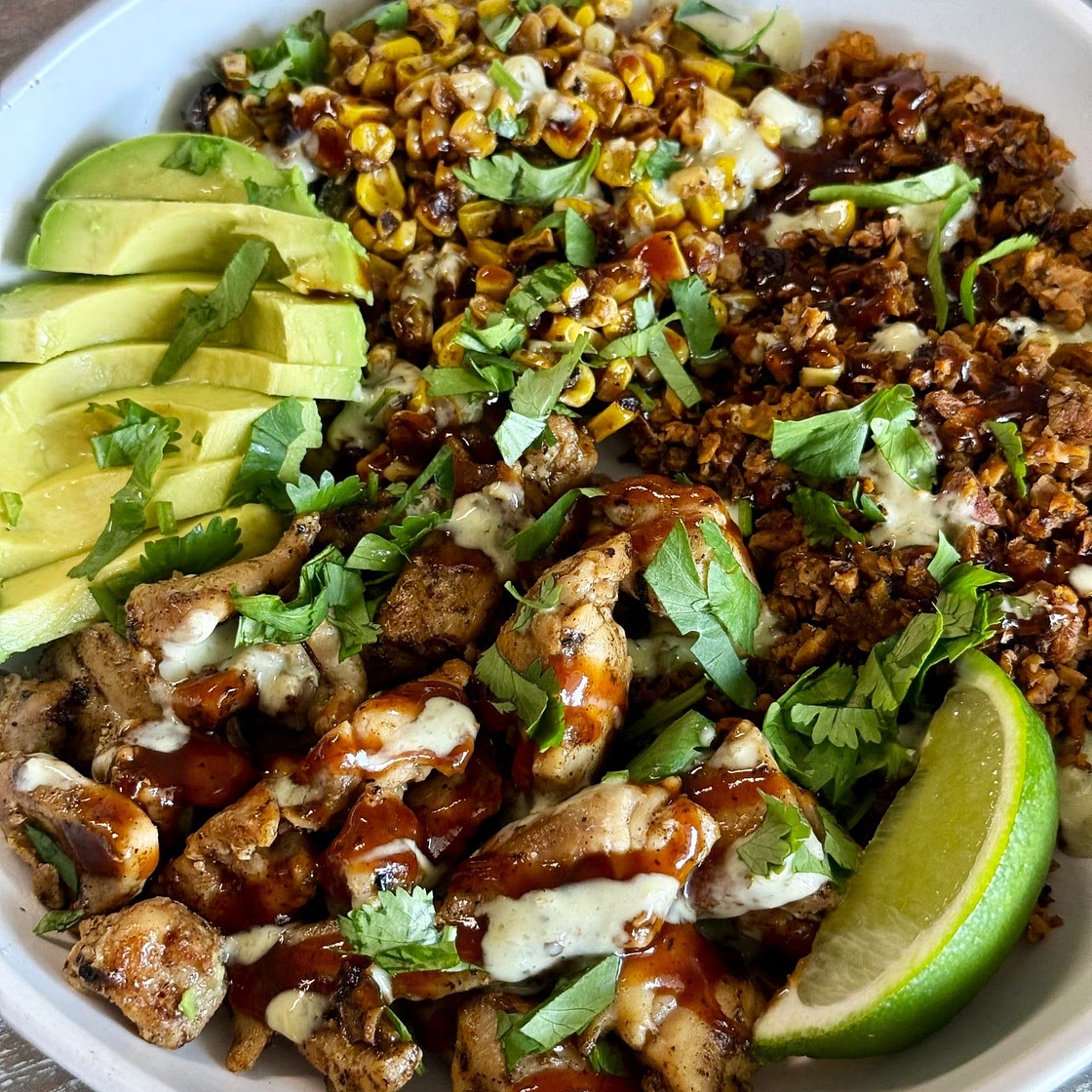 Blackstone BBQ Chicken Sweet Potato Rice Bowls