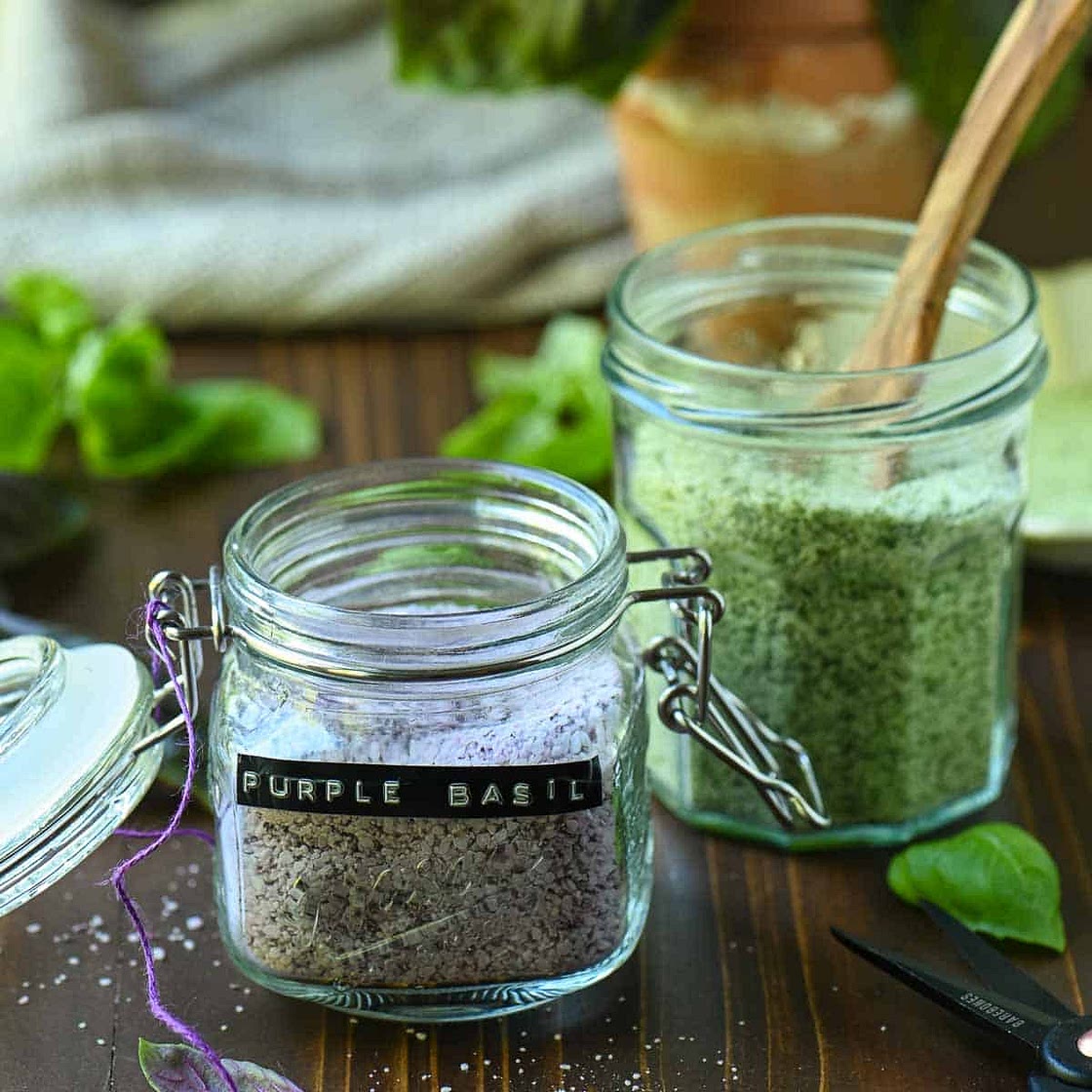 Homemade Basil Salt (With Green or Purple Basil)