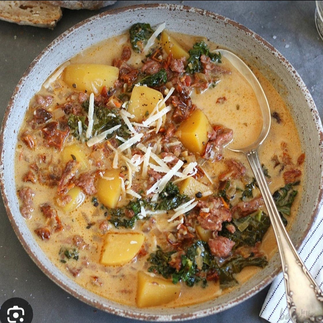 Sausage, Potato & Kale Cream Soup