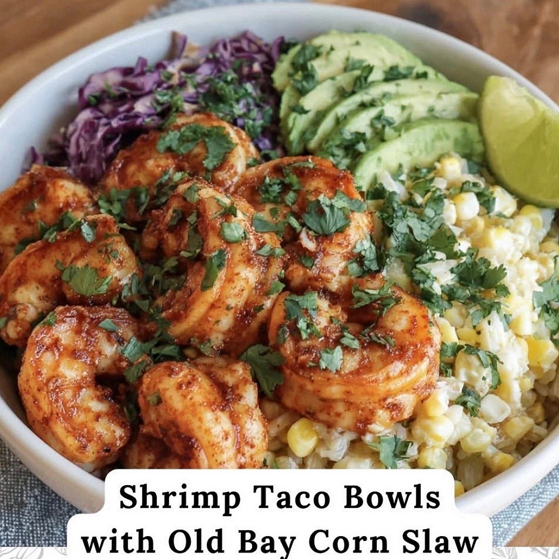 Shrimp Taco Bowls with Old Bay Corn Slaw