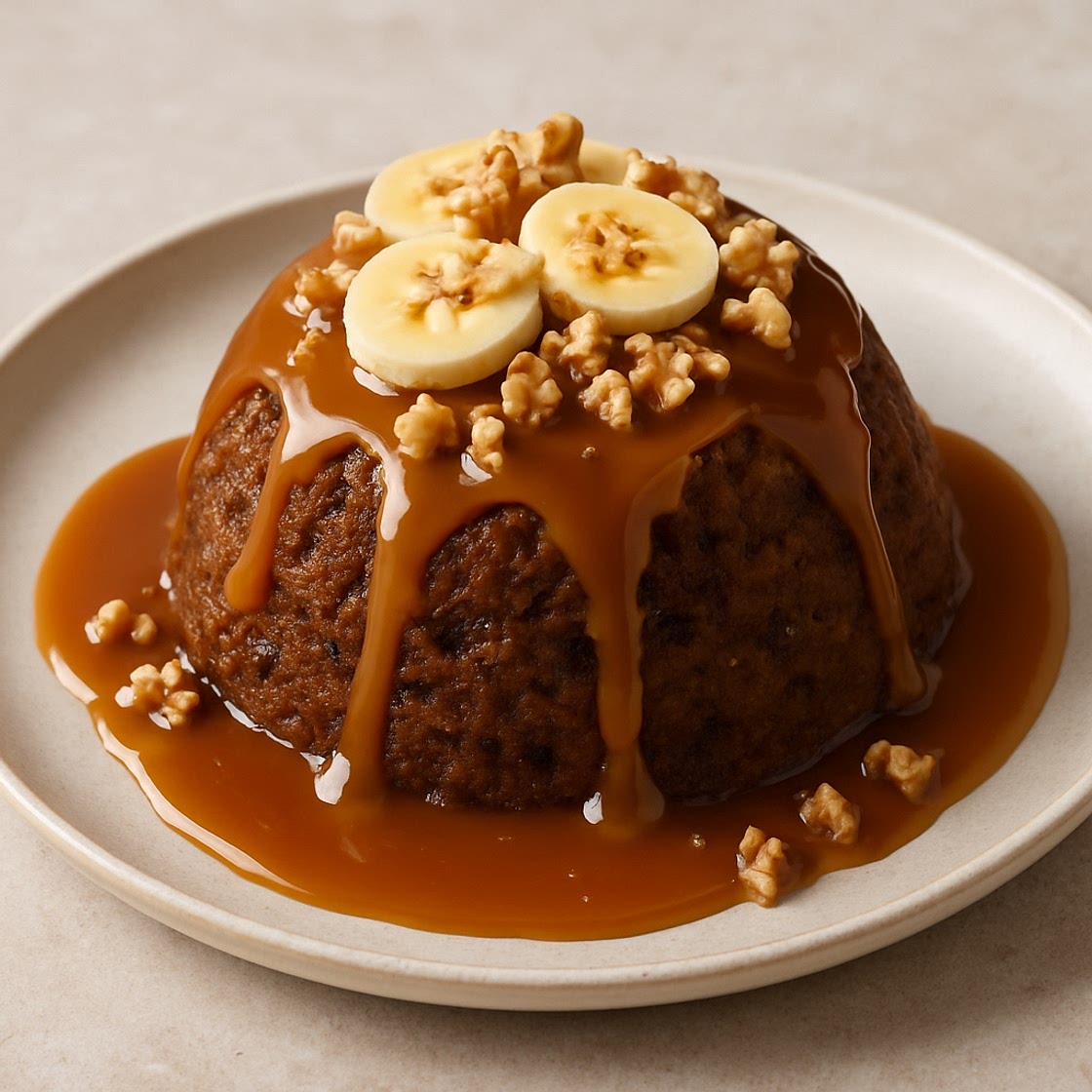 Sticky Date, Banana and Walnut Pudding with Salted Caramel Sauce