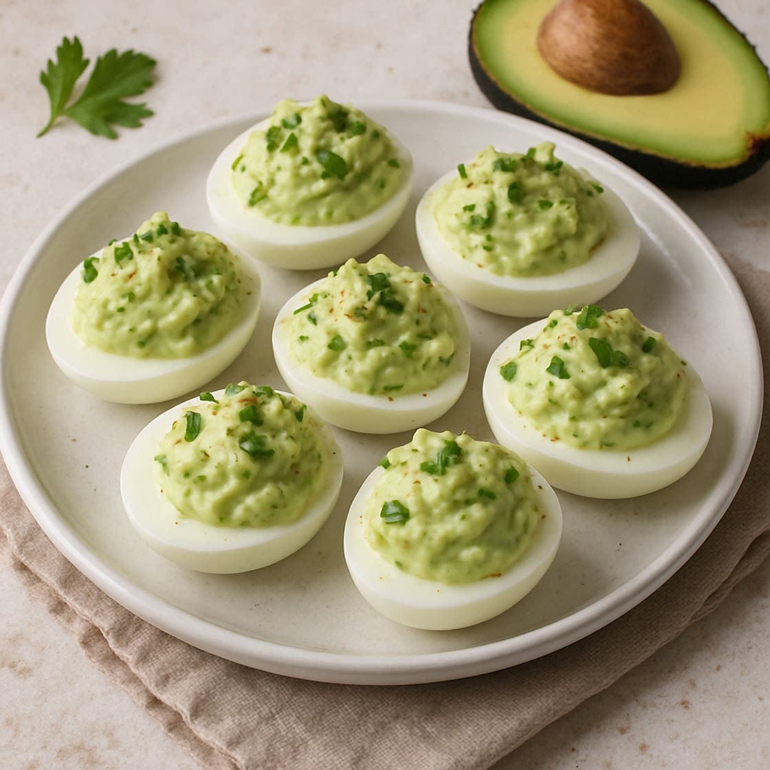 Huevos duros rellenos de aguacate y mayonesa