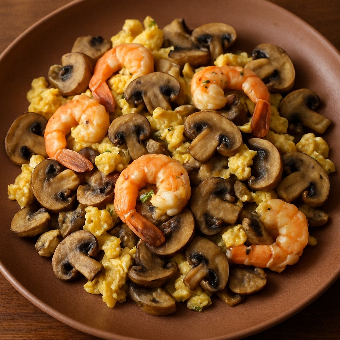 Revuelto de camarones y setas