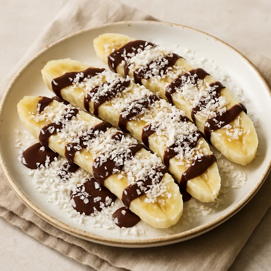 Plátanos con coco y chocolate