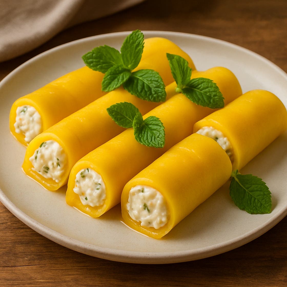 Rollitos de mango rellenos