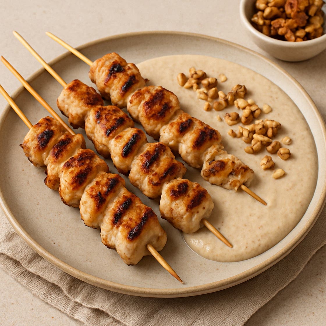 Pinchitos de pollo con salsa de nuez