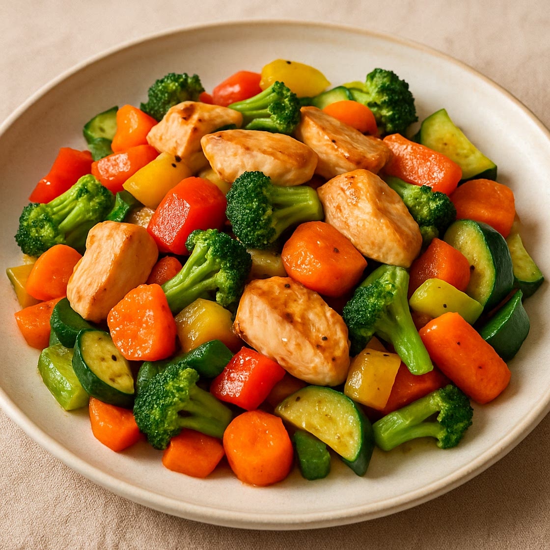 Pollo y vegetales sofritos