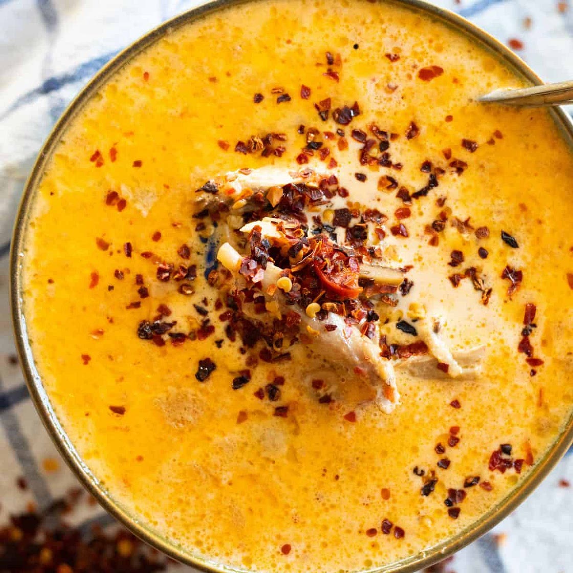 Creamy Spicy Chicken Soup with Whole Chicken
